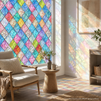 Rainbow Stained Glass Window Film, Colorful Diamond Privacy Window Cling, Non-Adhesive Reusable Static Cling for Bathroom, Bedroom, Living Room and Glass Doors, 23.6 x 118 Inches