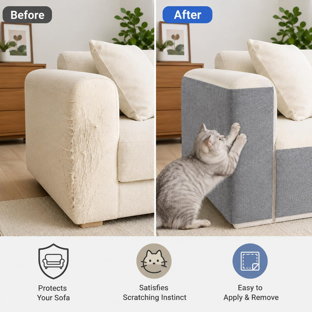 Self-Adhesive Cat Scratching Mat for Furniture, Cuttable Cat Scratch Protector for Sofa Couch Chair Wall, Peel and Stick Cat Scratcher Pad, 11.85 x 39.3 Inch, Light Gray