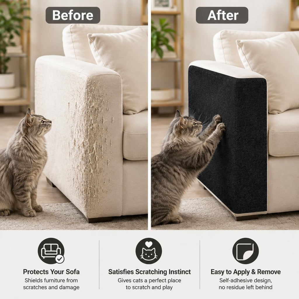 Self-Adhesive Cat Scratching Mat for Furniture, Cuttable Cat Scratch Protector for Sofa Couch Chair Wall, Peel and Stick Cat Scratcher Pad, 11.85 x 39.3 Inch, Black