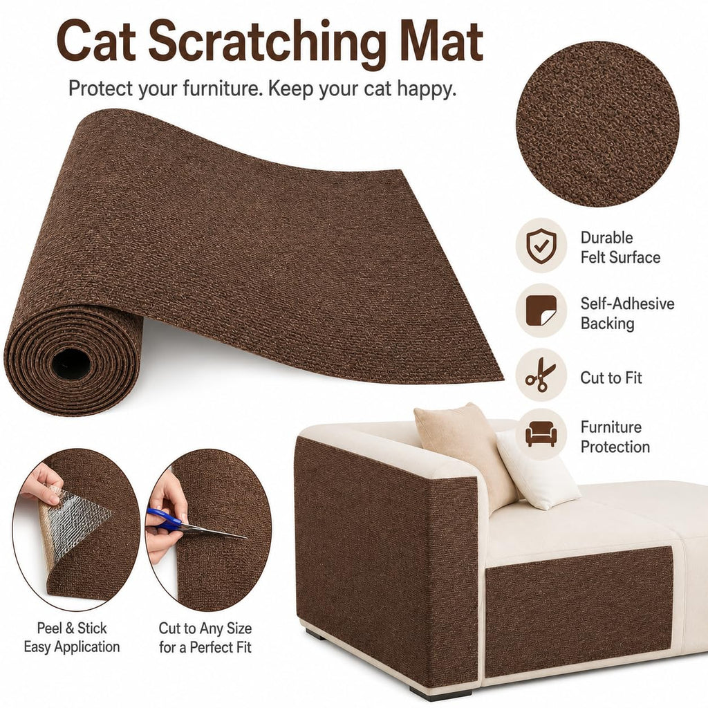 Self-Adhesive Cat Scratching Mat for Furniture, Cuttable Cat Scratch Protector for Sofa Couch Chair Wall, Peel and Stick Cat Scratcher Pad, 11.85 x 39.3 Inch, Brown