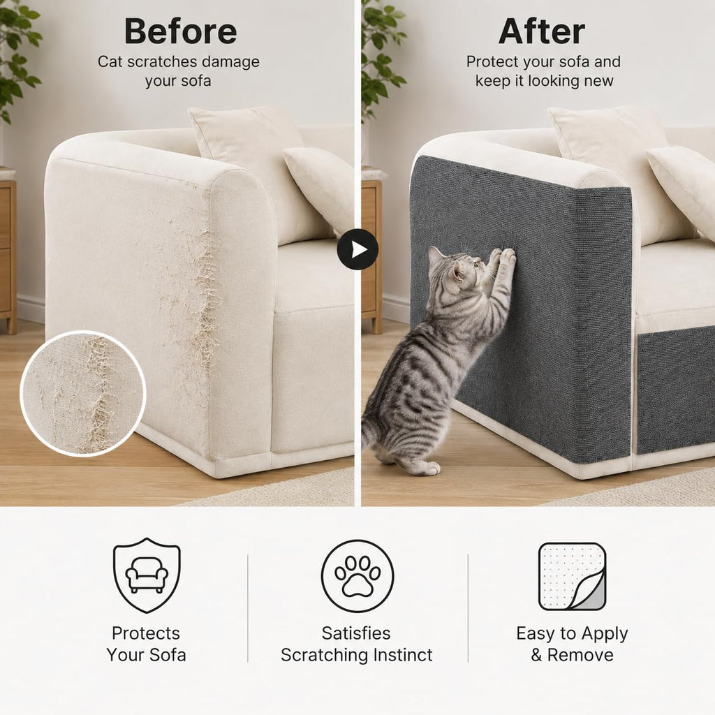 Self-Adhesive Cat Scratching Mat for Furniture, Cuttable Cat Scratch Protector for Sofa Couch Chair Wall, Peel and Stick Cat Scratcher Pad, 11.85 x 39.3 Inch, Dark Gray