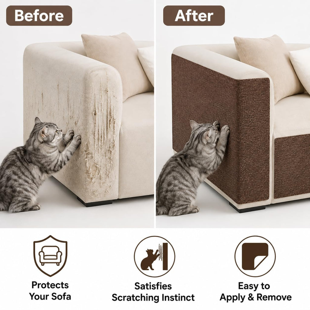 Self-Adhesive Cat Scratching Mat for Furniture, Cuttable Cat Scratch Protector for Sofa Couch Chair Wall, Peel and Stick Cat Scratcher Pad, 11.85 x 39.3 Inch, Brown