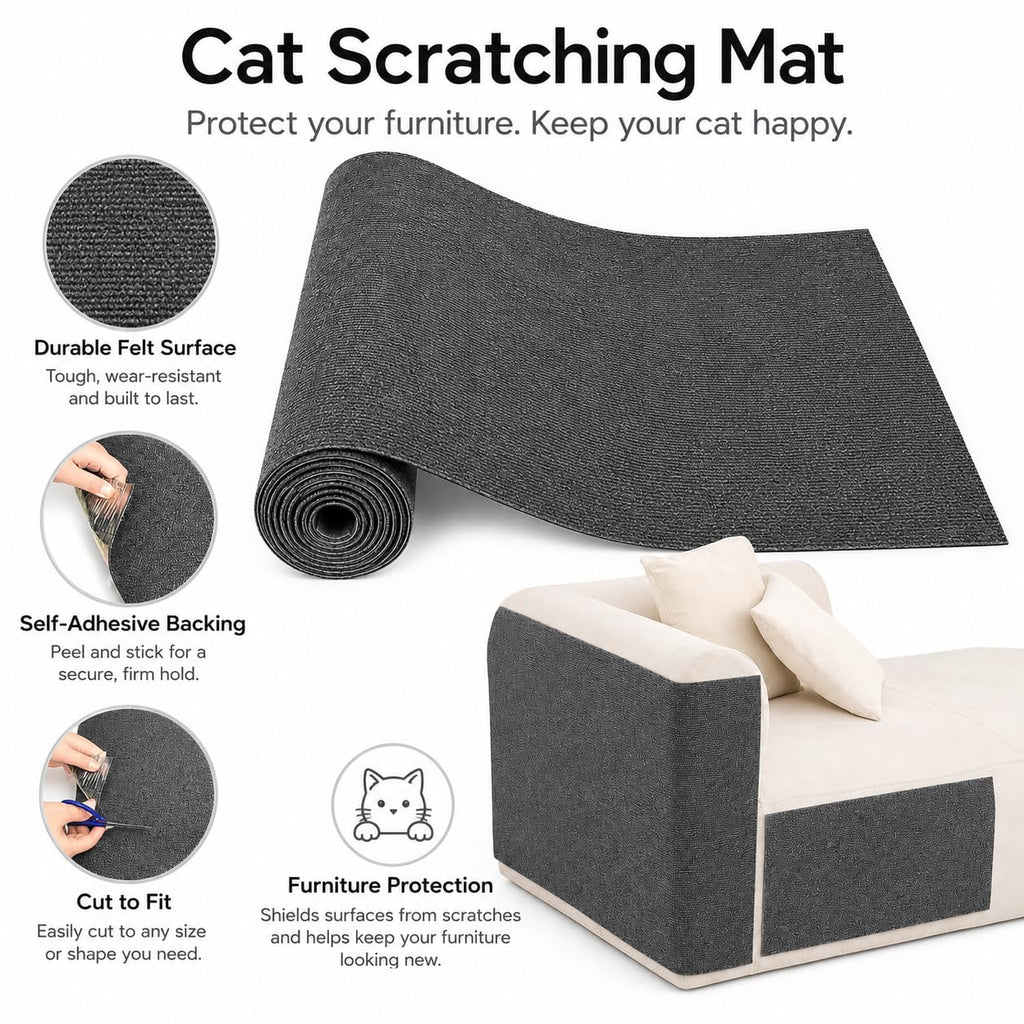 Self-Adhesive Cat Scratching Mat for Furniture, Cuttable Cat Scratch Protector for Sofa Couch Chair Wall, Peel and Stick Cat Scratcher Pad, 11.85 x 39.3 Inch, Dark Gray