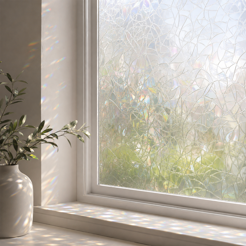 Rainbow Window Privacy Film, Stained Glass Cling,23.6in*118in