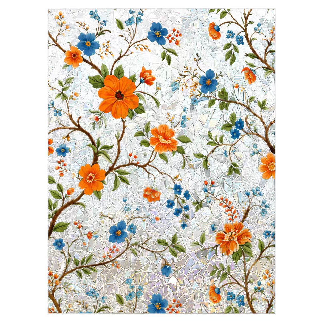 Floral Window Privacy Film, Stained Glass Rainbow Static Cling Covering, Non-Adhesive Reusable Décor for Bathroom and Doors, 23.6 x 118 Inches
